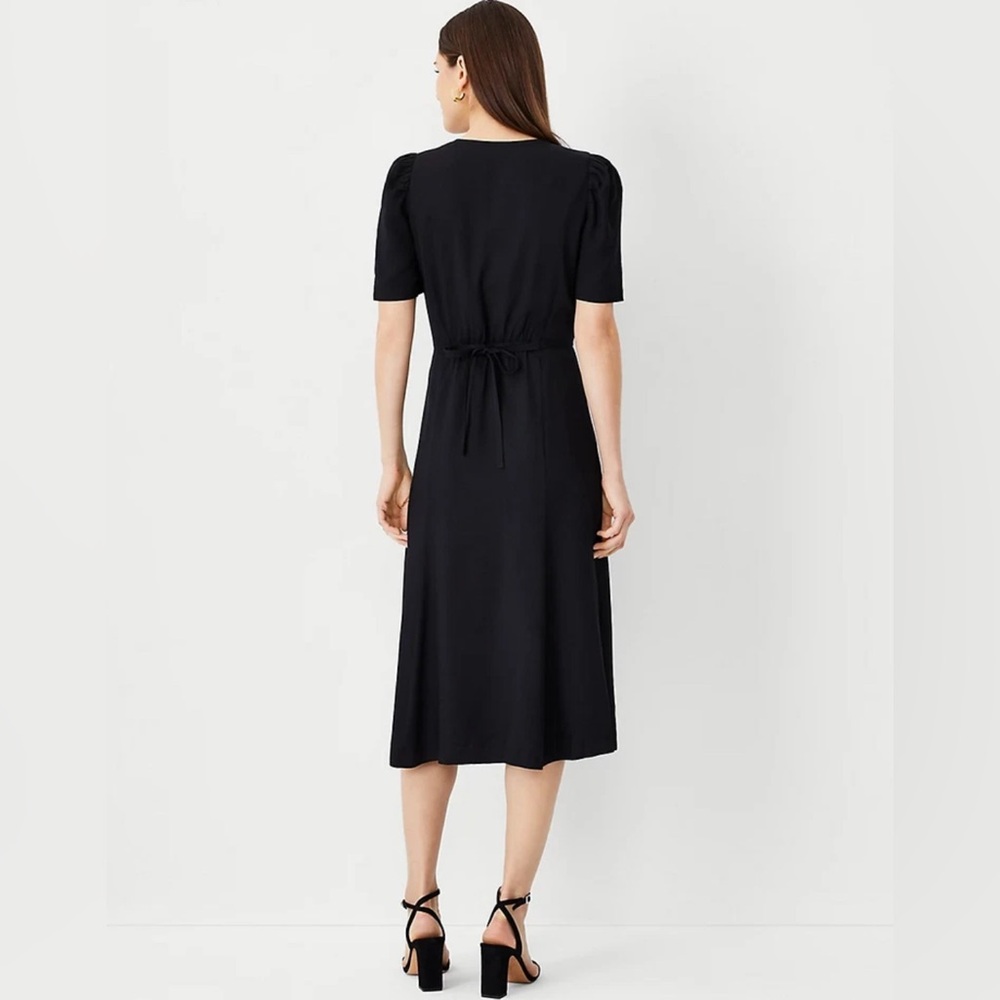 Ann Taylor Black Twill Button Front Midi Dress Size Medium Petite - Picture 7 of 11